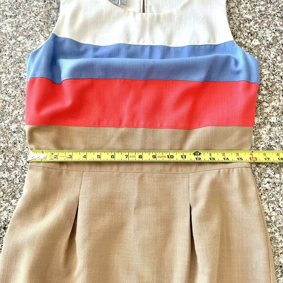 VTG Howard Wolf Size 8 Sheath Pencil Dress Tan Blue White Colorblock Stripes - Picture 15 of 16